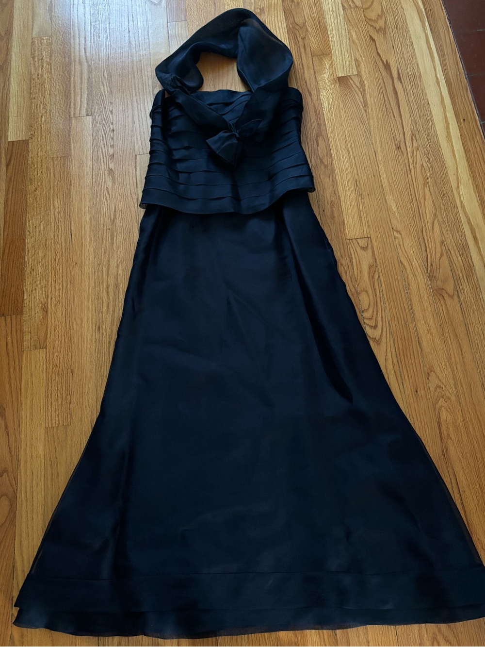 Vintage Kristali Pure Silk Navy Black Tie Strapless Gown Set Shawl Formal Custom